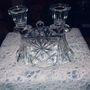 Vintage Dual prescut  Candle Holder by Anchor Hocking, Star of David pattern